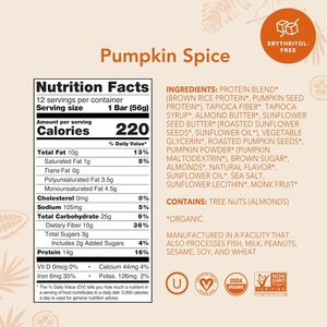 Barras de Proteína Vegetal Orgánica ALOHA (Sabor a Calabaza, Edición Limitada, Paquete de 12) - Product Image 3