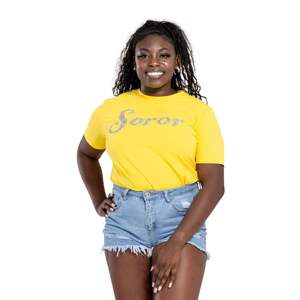 Jaune diamant Soror chemise SGRho sororité vêtements femmes 100 coton Sequin brodé lettres grecques t-shirt grec vie fierté tenue - Product Image 6
