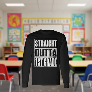 Camiseta de Manga Larga para Primer Grado, Modelo Base Melange Straight Outta First Grade - Camiseta Promocional - Product Image 3