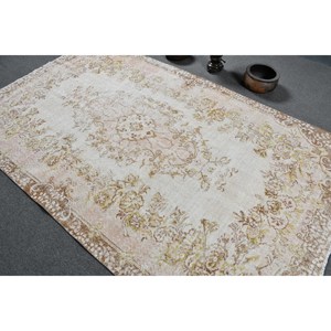 Tapis turc vintage classique Style Tabriz 5.5x8,9 pieds fait à la main en laine marron beige Patchwork motif Latex pour salon chambre - Product Image 4