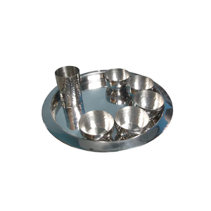 Vajilla de acero Platos de cargador Vajilla 3 cuencos y 1 cuchara y 1 bandeja de comida plateada de vidrio Restaurante - Product Image 3