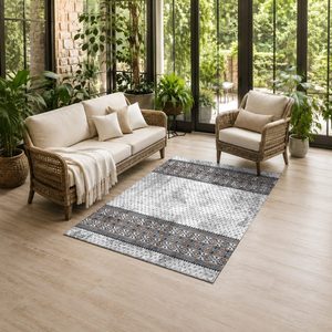 Tapis de salon en chenille gris argenté moderne vintage imprimé numériquement, lavable en machine, antidérapant - RUGS DEPOT LXDP-0833 (vente en gros) - Product Image 6