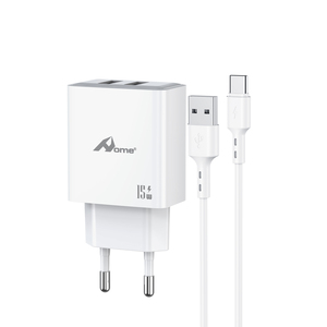 15W 3A Dual USB + Cable Tipo-C Tipo-c Cargador y Adaptador Blanco de 2" - Product Image 1