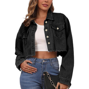 Newest 2025 Style Lady Denim Jean <b>Jacket</b> for <b>Women's</b> Long Sleeves Cropped <b>Women</b> Clothing Bulk Quantity Denim <b>Jackets</b> OEM Service - Product Image 3