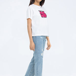 Elegantes camisetas de algodón con cuello redondo para damas Diseño de serigrafía informal de Verano de la mejor calidad para niñas - Product Image 4