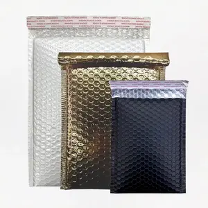 Película de burbujas de superficie brillante chapada en aluminio antirrobo de diseño holográfico, bolsa de mensajería adhesiva de fusión en caliente impermeable a prueba de golpes