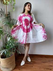 Caftan court ethnique en coton sur mesure pour femmes-col en V avec cordon de serrage à la taille adapté aux clients de la boutique et au revendeur de vêtements - Product Image 5