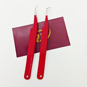 Pince à épiler d'extension de cils de botte maigre à 45 et 90 degrés en acier inoxydable durable de couleur rouge de marque privée pour l'éventail précis - Product Image 5