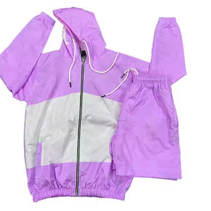 Personalizado de alta calidad rompevientos Zip up sudaderas con capucha de carga pantalón pantalones cortos de gran tamaño correr Unisex Micro sarga chándal cortavientos - Product Image 3