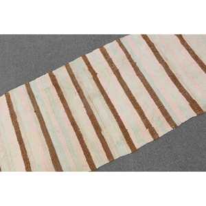 Turkish Vintage <b>Runner</b> <b>Rug</b> 2.4x7.3 ft, Kilim White Wool <b>Rug</b> - Product Image 4