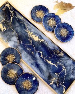 Dessous de verre en résine de luxe personnalisés et faits à la main, coussinets carrés colorés personnalisables pour ensemble de table de tapis de cuisine Best - Product Image 5