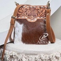 Dompet bahu kulit Tooled desainer buatan tangan tas telepon seluler Mini untuk tas tangan selempang kulit sapi asli wanita