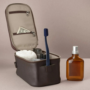 Premium Microfiber Leather Toiletry <b>Case</b> <b>Medium</b> Size Zipper Closure Multi-Function Travel Dopp Kit for Men Women Cosmetic Bag - Product Image 1
