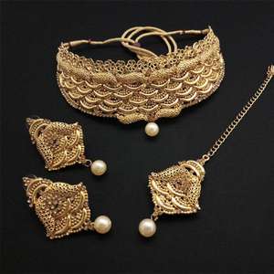 Ensemble de bijoux fins Kriaa Collier ras du cou en pierre marron plaqué or FBD0002A - Product Image 1