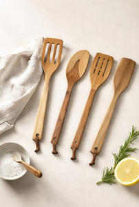 Juego de 4 utensilios de cocina ecológicos de madera de teca larga de 35 cm con mango suave y espátulas de calidad alimentaria - Product Image 2