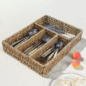 Panier à couverts en herbe de mer tressée, panier à ustensiles en paille d'herbe de mer, conteneur de rangement pour table de cuisine - Product Image 3