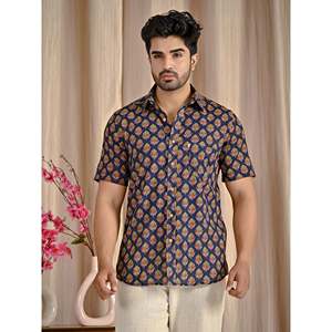 Chemise décontractée à manches courtes en popeline de coton imprimée marine, respirante, boutonnée, taille 6XL, chemises habillées pour hommes ODM - Product Image 3