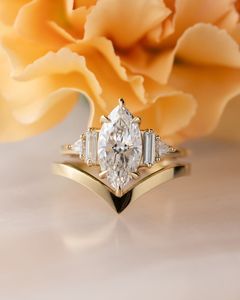 IGI Lab Grown Marquise Cut Diamond Vintage 14K Amarillo Boda/Anillo de compromiso Unisex Fine White Gold Anniversary Party-Worthy - Product Image 2