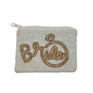 Fashionable Premium Handwork Gold & Ivory Beaded Wifey Embroidery <b>Coin</b> <b>Pouch</b> High Quality & Cute Stylish Unique Choice For Girl - Product Image 2