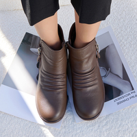 [JSHOE] Sepatu Boots Wanita Kulit Sapi Asli Berlapis Bulu dengan Ritsleting Samping, Nyaman untuk Berjalan di Musim Dingin