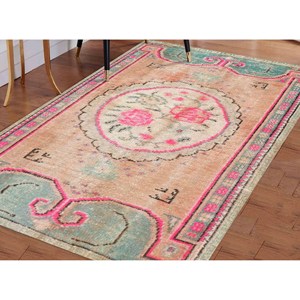 Alfombra Turca con Diseño de Rosas: Estilo Bohemio Vintage, Alfombra Oushak Verde, Alfombra de Chenilla - Product Image 2