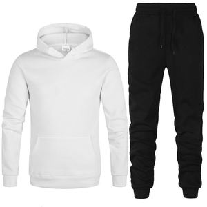 Conjunto de 2 piezas de deportes informales de talla grande para hombre de otoño, pantalones con capucha y estampado sólido, 100% de algodón, secado rápido, transpirable, personalizable a diario - Product Image 3