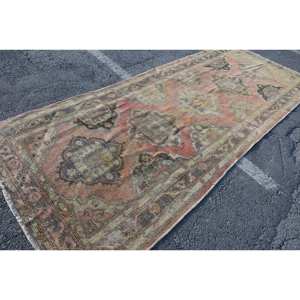 Alfombra turca Vintage de 4 pies, 9x12 pies, 3 pulgadas, Alfombra de lana tejida plana roja y Beige con respaldo de látex para decoraciones de sala de estar - Product Image 2