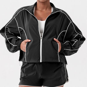 Ensemble de survêtement de sport imperméable en polyester et nylon personnalisé avec fermeture éclair, veste de course à pied, short de jogging, veste coupe-vent à séchage rapide - Product Image 2