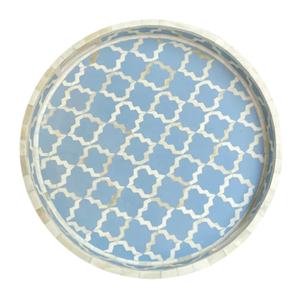 Plateau en bois indien décoratif rond rouge en nacre et en os, tendance pour les services, à usages multiples, artisanat indien - Product Image 3