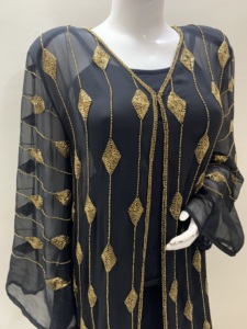 007 Gracieux Fabriqué À La Main Georgette Abaya Kaftan Nouveau Style Avant Ouvert Couverture Manteau pour Femmes Plus La Taille pour la Fête et Cub Wear - Product Image 3