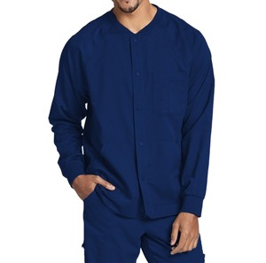 Unisex Sólido Cuello en V 5 Bolsillos Top Manga Larga Rib Cuff Lab Coat Custom OEM Hospital Enfermera Scrubs Workwear Snap Scrub Sets - Product Image 5