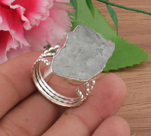 Raw Aquamarine Crystal Ring 925 <b>Sterling</b> <b>Silver</b> Handmade <b>Wire</b> Wrapped Gemstone Jewelry Rough Stone Statement Ring Unisex Wedding - Product Image 6