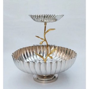 Vente chaude Miroir Brillant Poli Bols En Métal Robuste Couleur Argent avec Fleurs Feuilles Conception Texture Martelée Résistant À La Chaleur - Product Image 6