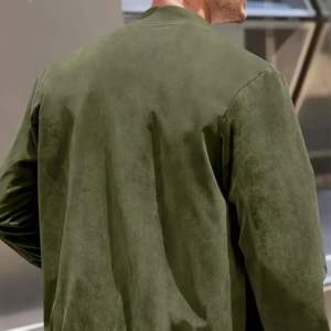 2024 o-cou Bomber veste hommes haute qualité toile fermeture éclair haut 100% véritable bouffant Look nouveau Design printemps plaine teint intelligent décontracté - Product Image 5