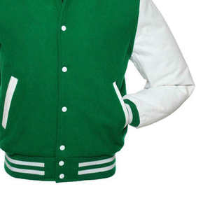 Chaqueta universitaria con mangas de cuero auténtico y letras de lana personalizada para hombre, chaquetas con letras y logotipo bordado de Color sólido - Product Image 4