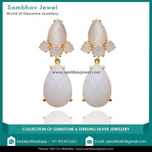 Luxury Trending Natural White Quartz Faceted Gemstone Prong Set 18K <b>Gold</b> Plated Solid 925 Sterling Silver <b>Dangle</b> Women <b>Earrings</b> - Product Image 5