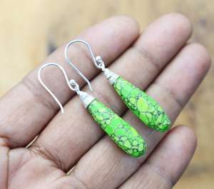 Boucles d'oreilles pendantes en argent sterling 925 vert turquoise, bijoux en pierres précieuses faits à la main, cadeau pour femmes, élégantes - Product Image 4
