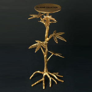 Atractivo Portavelas de Vidrio Chapado en Oro con Diseño de Hoja en Aluminio, Accesorios de Iluminación para el Hogar - Product Image 2