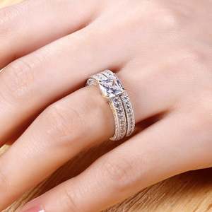 Jeulia Vintage Princess Cut <b>Sterling</b> <b>Silver</b> Fine Jewelry Ring <b>Set</b> - Product Image 6