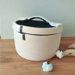 New Look Woven Cotton Rope <b>Basket</b> <b>With</b> <b>Lid</b> for Kids Room Toys Storage <b>Basket</b> Double Color Oval Storage <b>Baskets</b> - Product Image 5