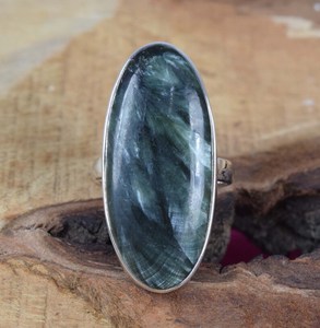 Green Seraphinite Oval Gemstone <b>Ring</b> In 925 Sterling Silver Gift for her - Product Image 3