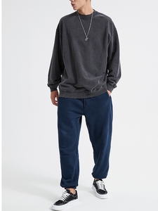 En blanco 500gsm negro Vintage cuello redondo venta al por mayor logotipo personalizado de gran tamaño cuello redondo desgastado piedra ácido lavado sudadera para impresión - Product Image 2