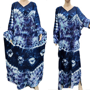 Vintage Thai rétro HIPPIE BOHO naturel fait à la main coloré cravate teinture caftan gitane longue plage Maxi robe décontracté parole longueur Plus - Product Image 2
