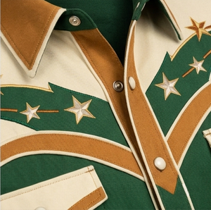 Chemise Western Cowboy Unisexe Vintage Décontractée Coupe Slim avec Passepoil Contrastant, Personnalisable OEM, Manches Longues Brodé, Boutonnée Rodeo - Product Image 5