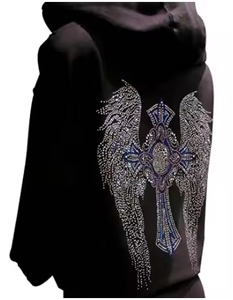 Sudadera con capucha de diamantes de imitación para hombre personalizada al por mayor, Sudadera con capucha térmica de peso pesado - Product Image 3