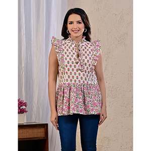 White Breathable Cotton Fabric <b>Top</b> Butta Jaal Printed Casual Tank Halter Collar <b>Cross</b> One Fits All XS Included for Daily - Product Image 3
