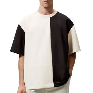 Sweat-shirt à col rond en molleton français de haute qualité, taille plus, personnalisé pour hommes, 100% coton, épaules tombantes, surdimensionné, patchwork, t-shirt - Product Image 1