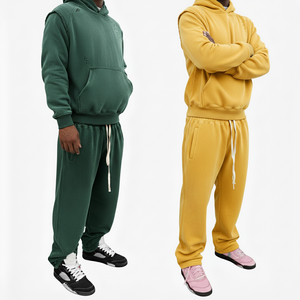 Conjunto de Sudadera con Capucha y Pantalones Deportivos de Forro Polar con Cremallera, Talla Grande, Unisex, de KINGSEN, Lavado Ácido, 100% Algodón, Bordado de Parche Personalizado - Product Image 5