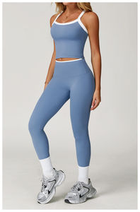 Conjunto de yoga transpirable de alta calidad para mujer, nuevo estilo con patrón a cuadros transpirable, cierre de cintura elástica - Product Image 4