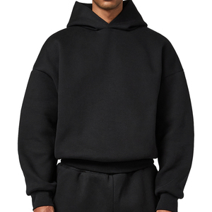 Sweat à capuche d'hiver uni surdimensionné et lourd hommes 100% coton polaire 300 grammes épais chaud coupe-vent respirant pull sweat - Product Image 4